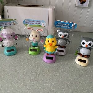 5 Solar Dancing Animal Figurines Set lamb owl rabbit chick